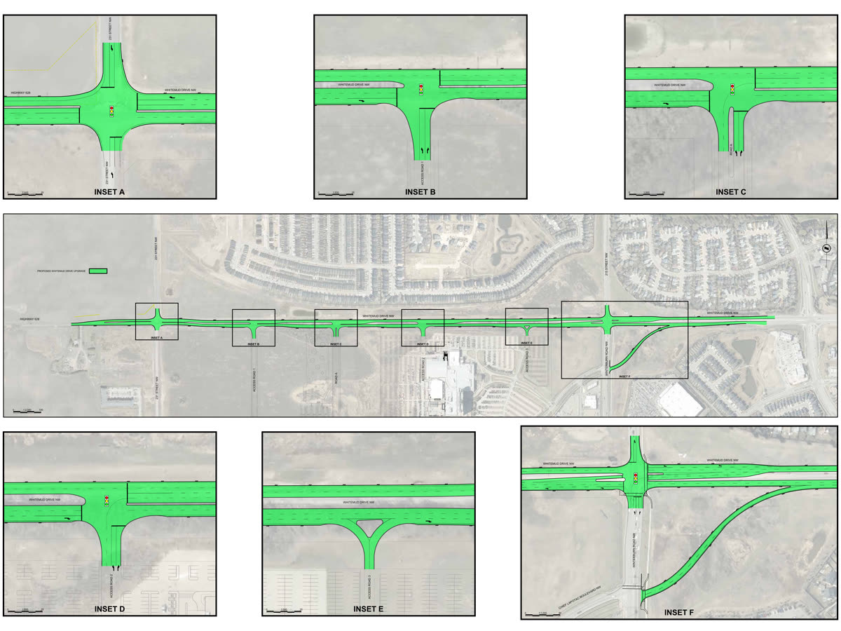 Project scope showing corridor plan from 231 Street to Lewis Estates Boulevard with intersection insets